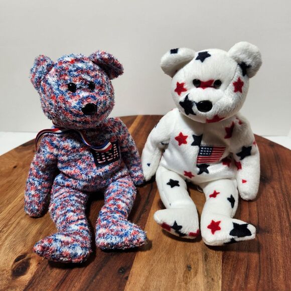 TY Beanie Bears USA Flag Set – Red White Blue – Patriotic Pair - Picture 4 of 5